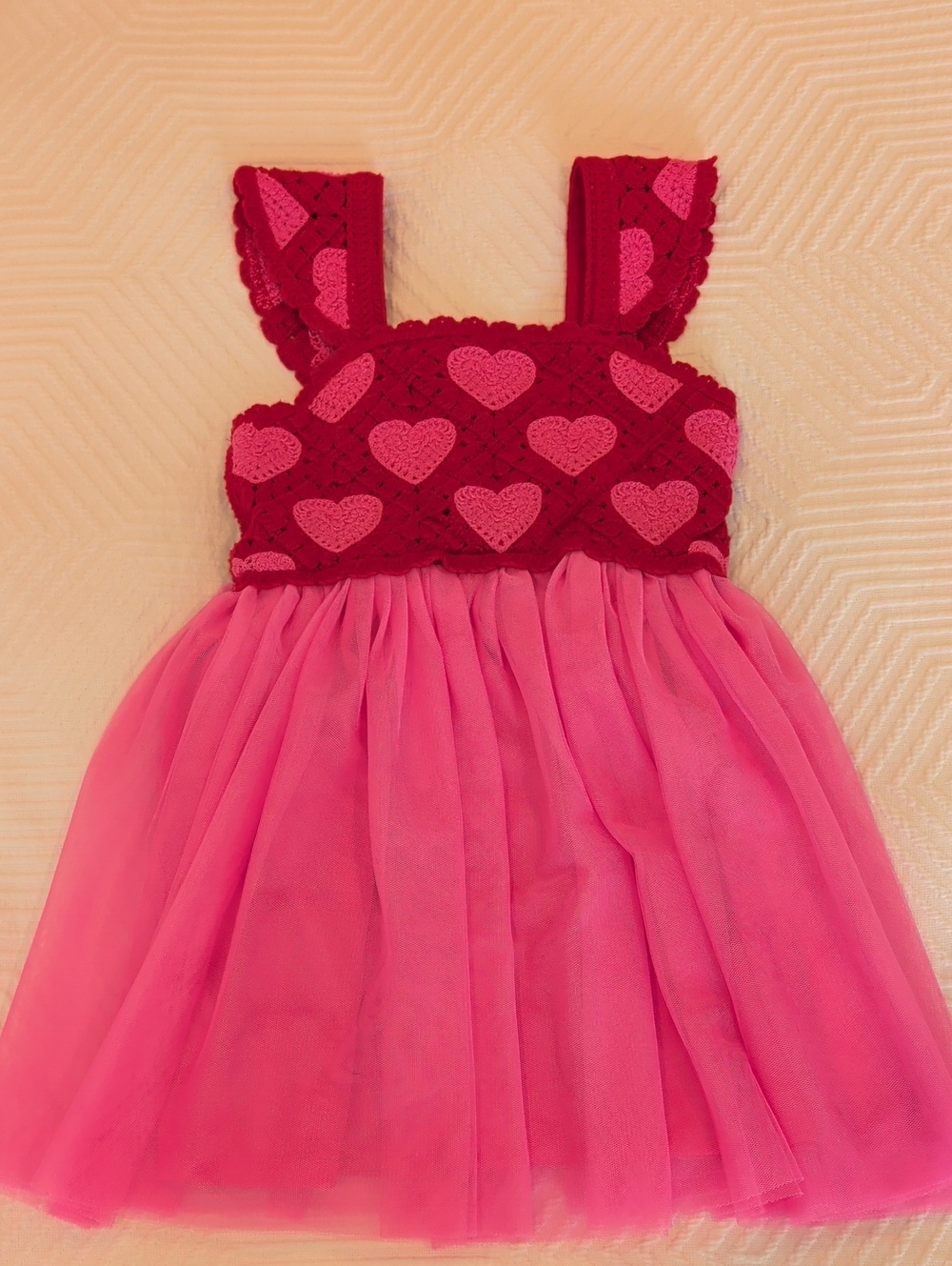 Zunie Hot Pink Crochet Heart Bodice Tulle Dress Size 4T